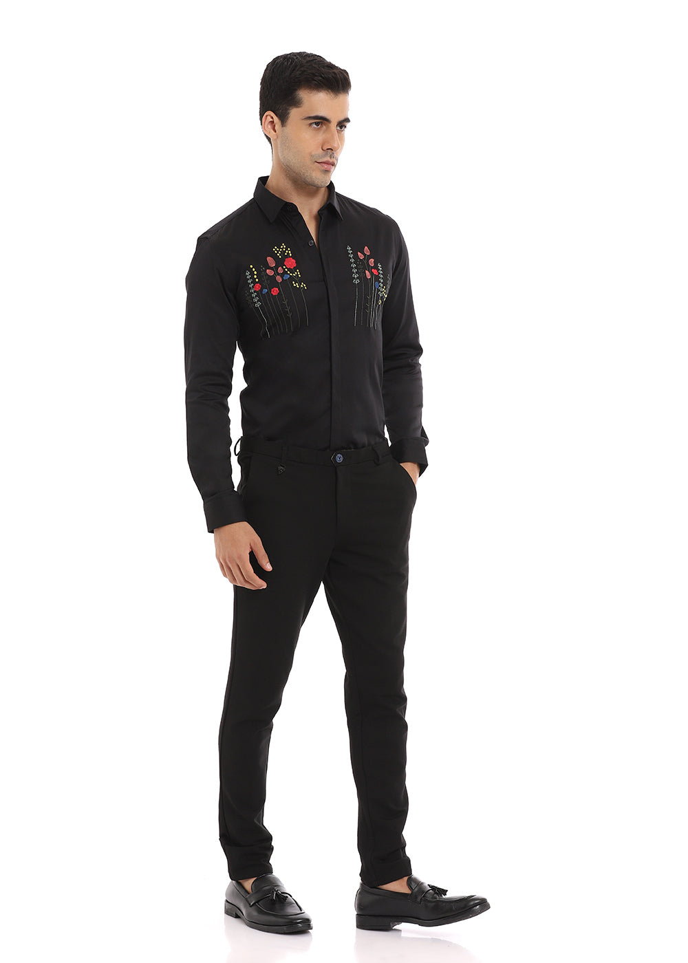 Style Floral Artistry Black Shirt 