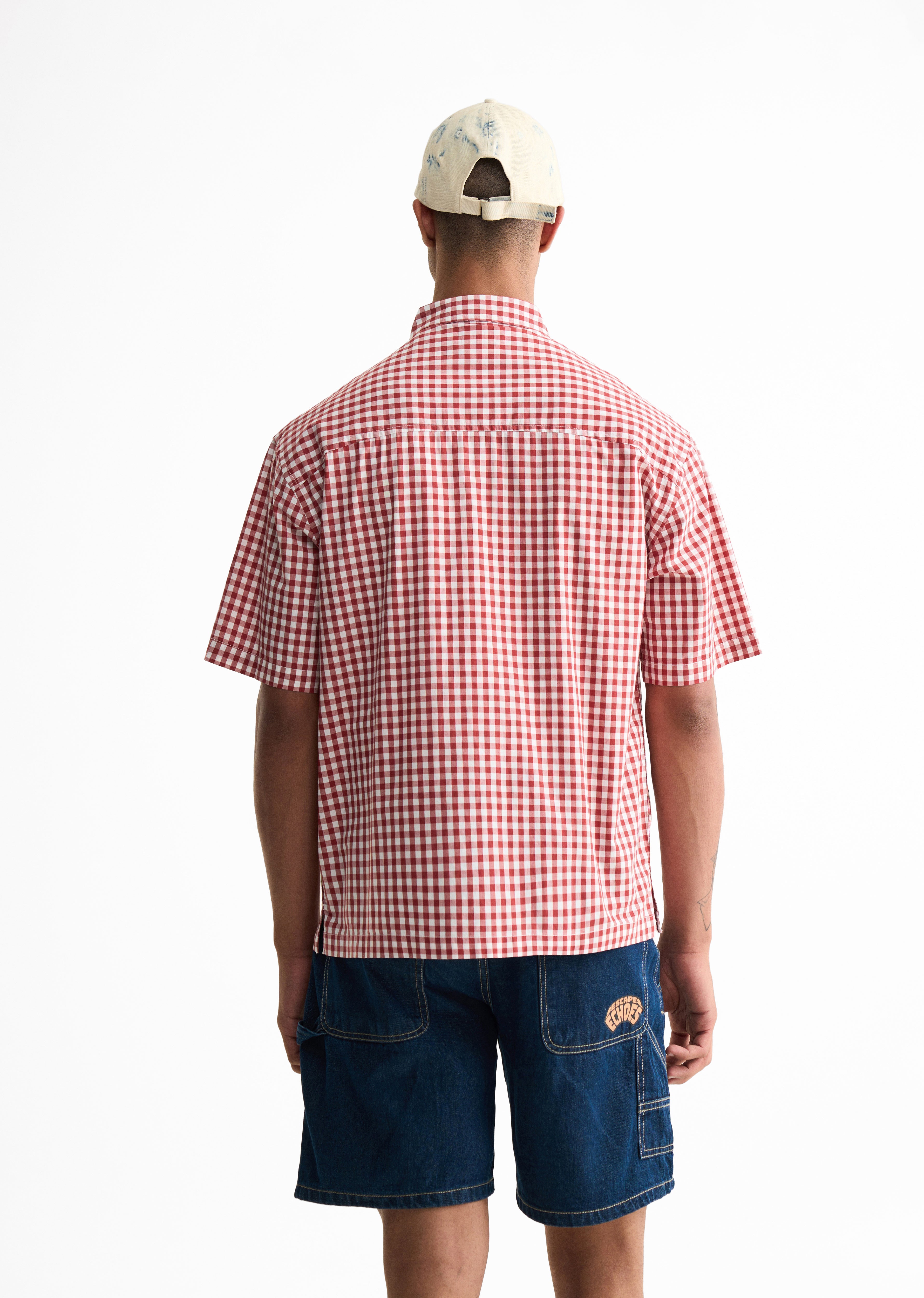 Red Typography Check Boxy Shirt
