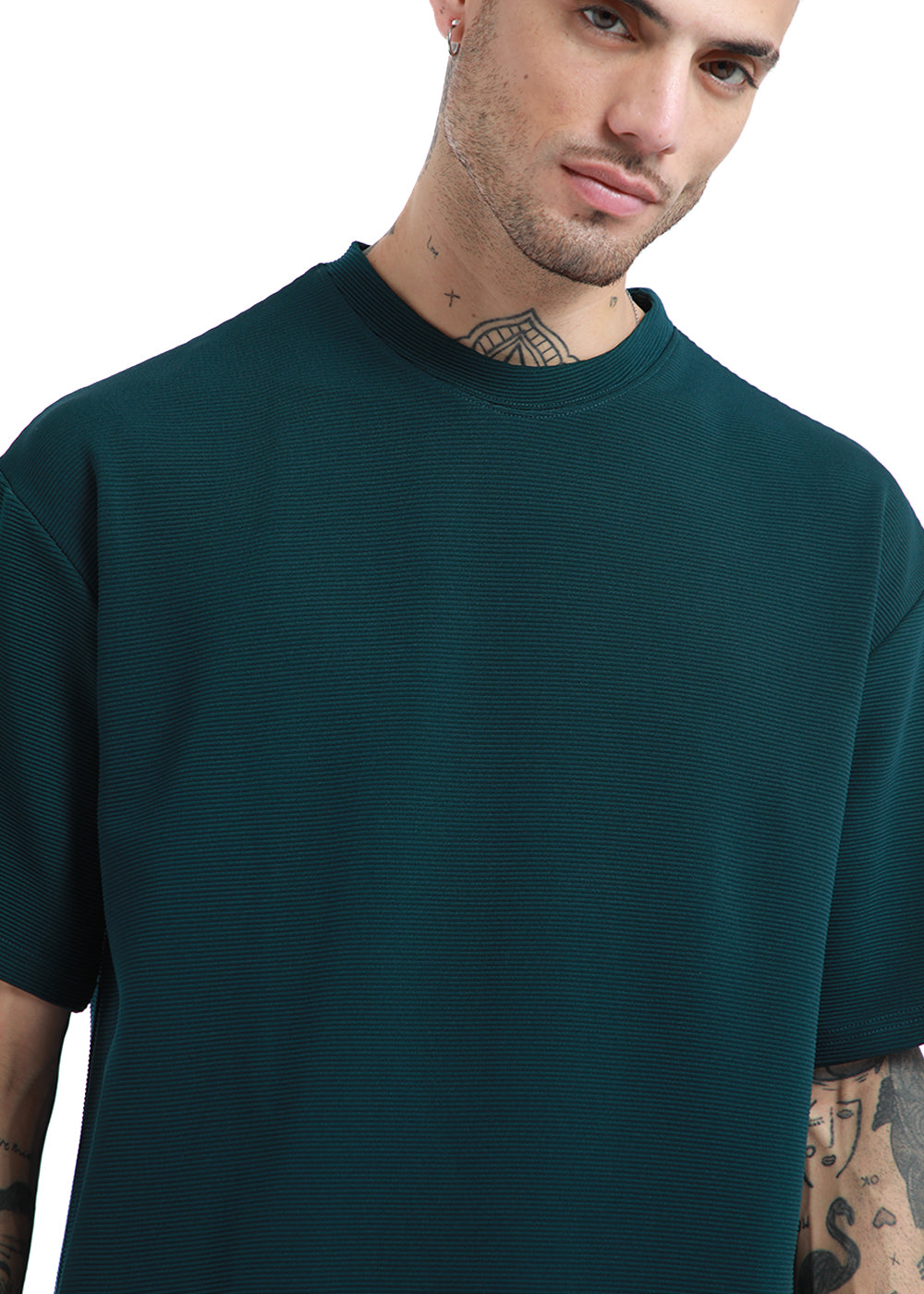 Oversized Sage-Green Textured T-shirt