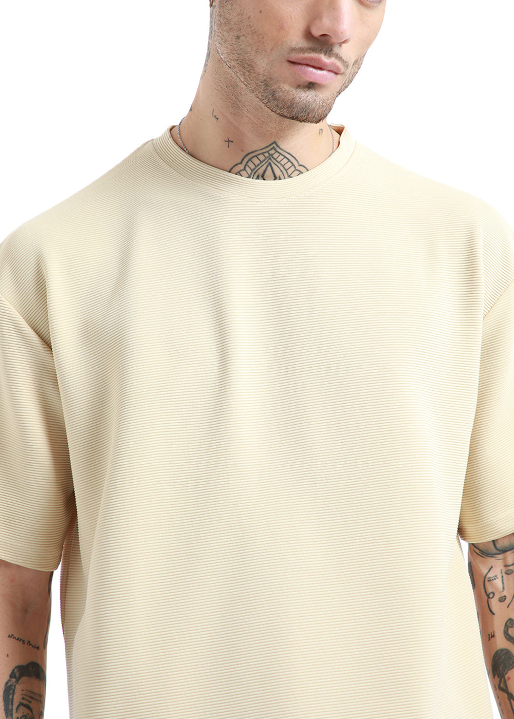 front view of cream crewneck t-shirt for men