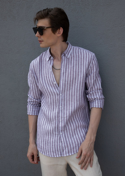 Lavender Stripe Pure Irish Linen Shirt