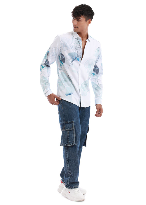 Ice Blue Flower Printed Shirt