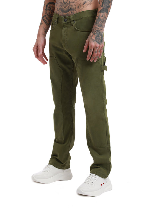 Dark olive green cargo denim