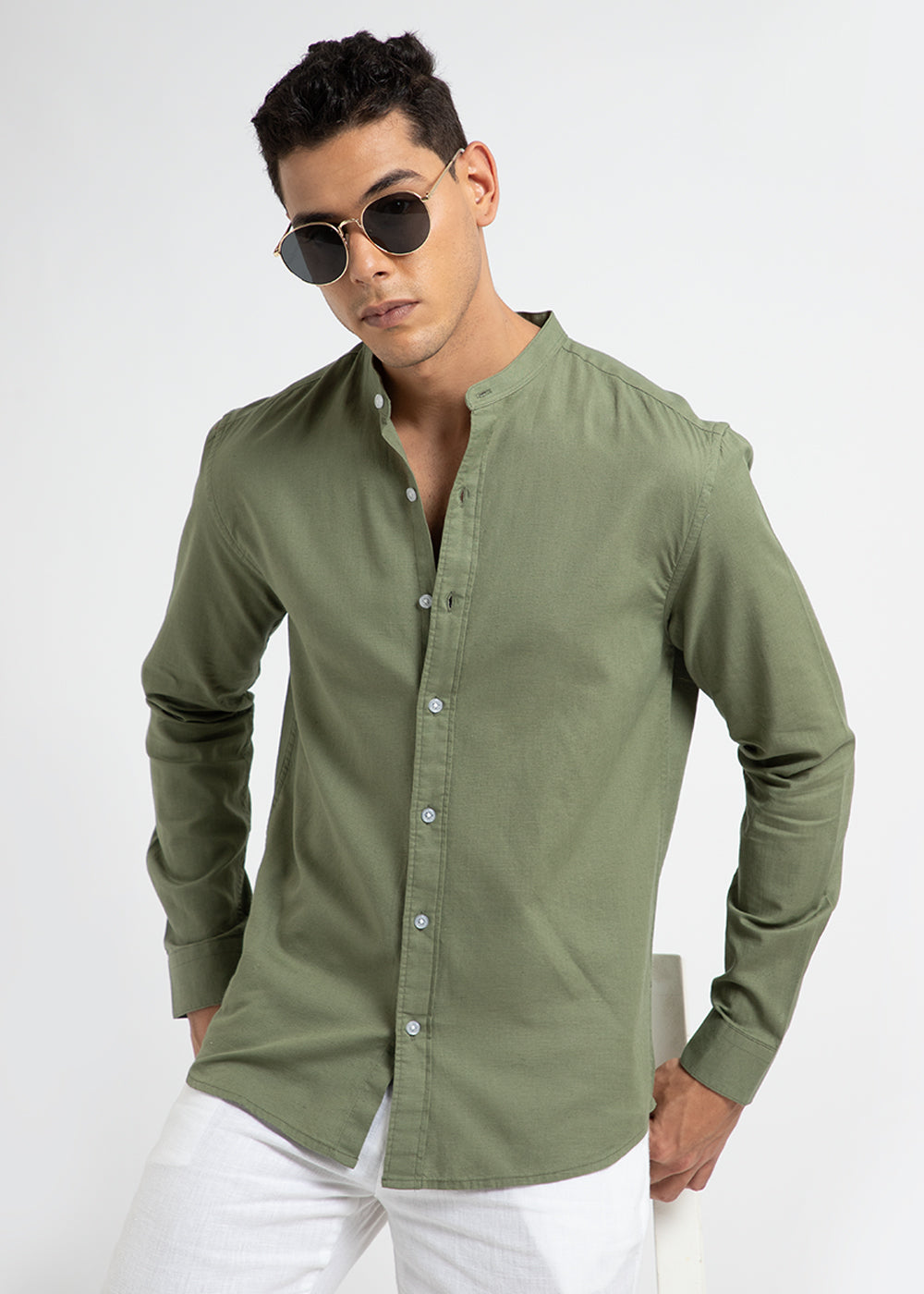 Kelly Green Cotton Linen Shirt