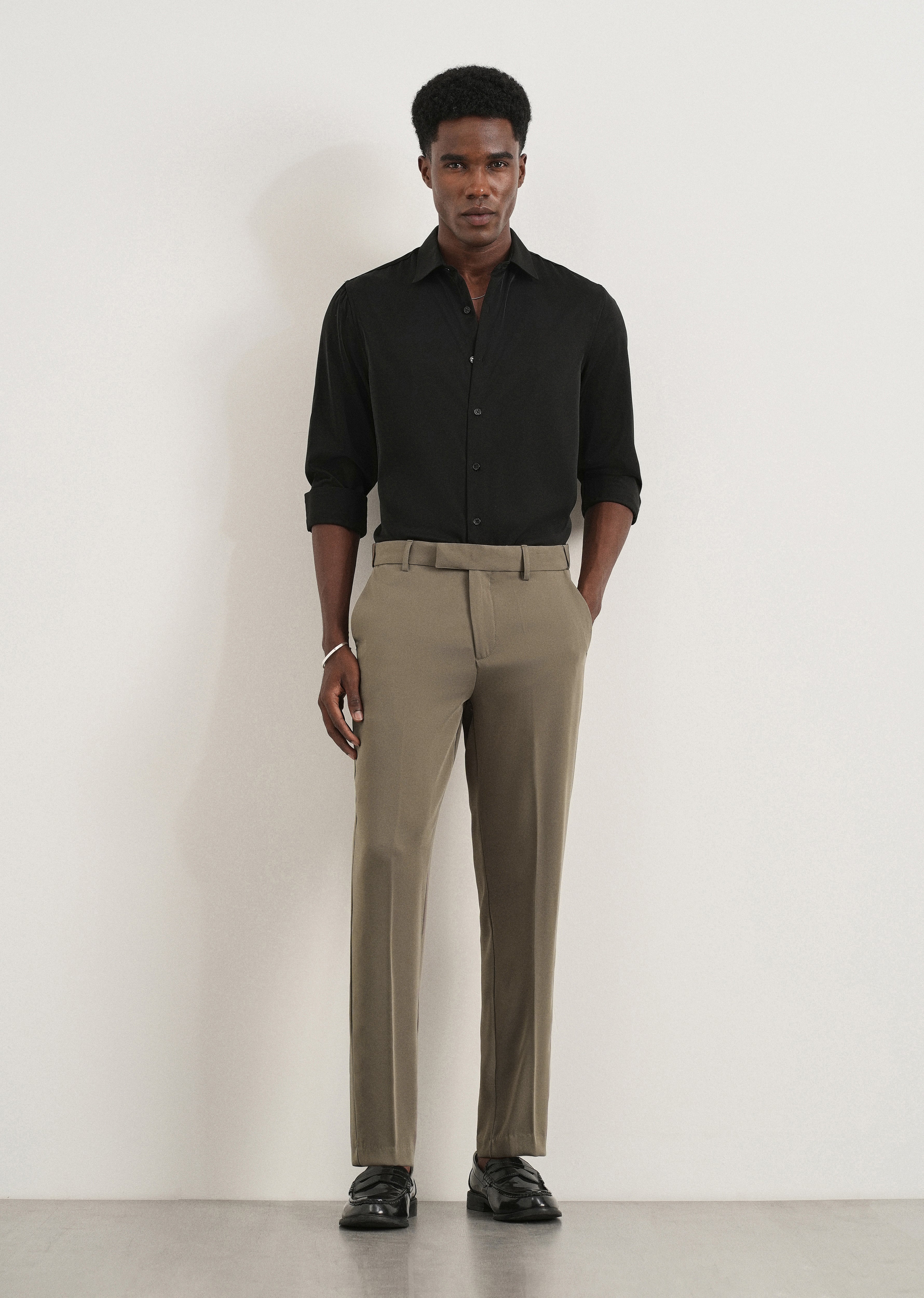 Khaki Green Flex Waist Slim Fit Trouser