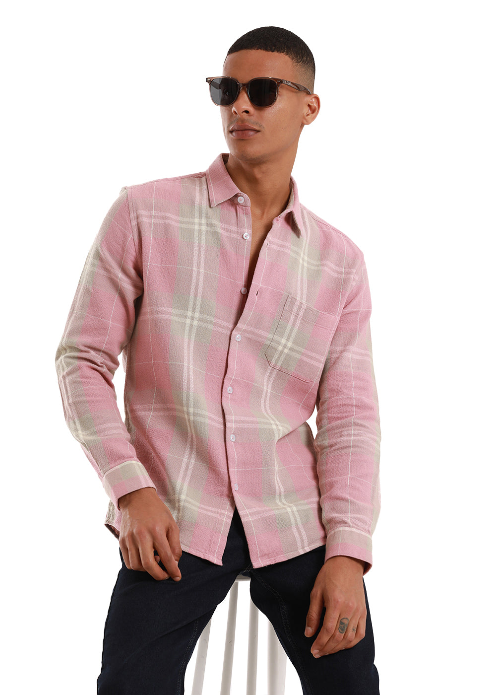 Dobby French Pink Check Shirt