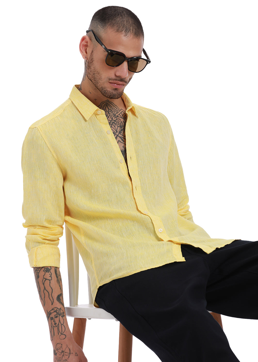 Get pastel yellow linen shirt