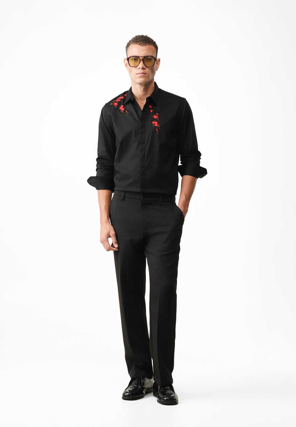 Black Blossom Embroidery Designer Shirt