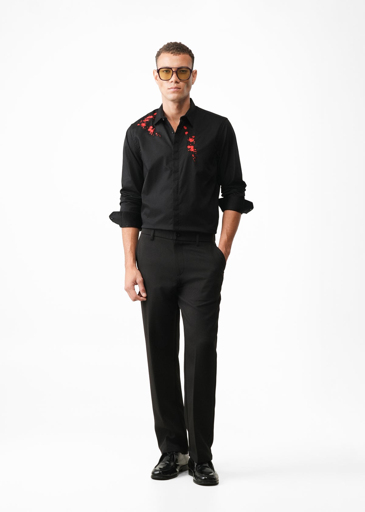 Black Blossom Embroidery Designer Shirt
