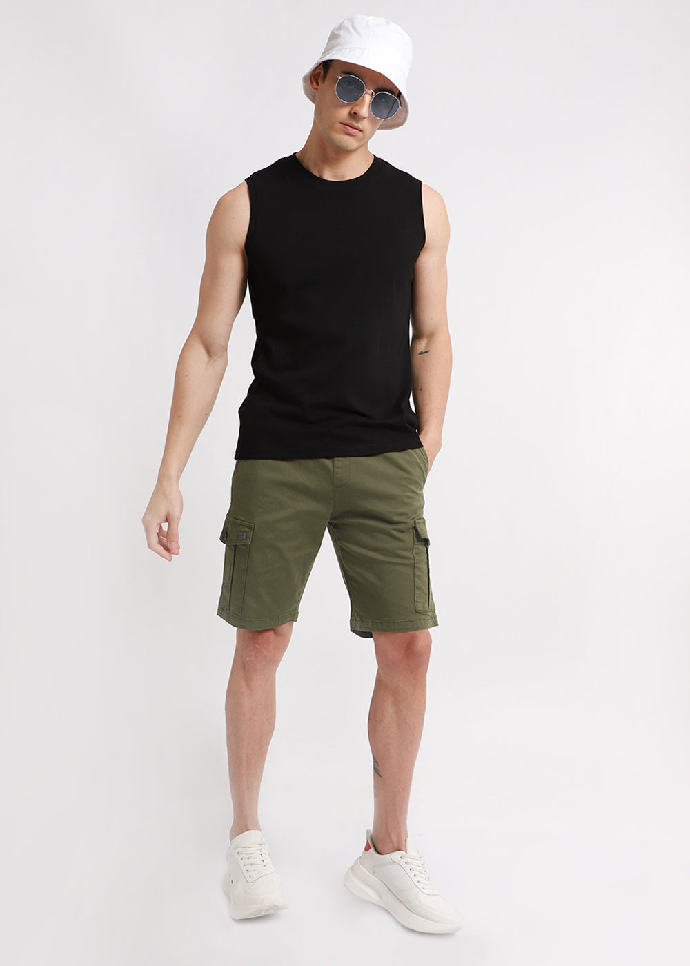 Olive Green Cotton Cargo Shorts 7