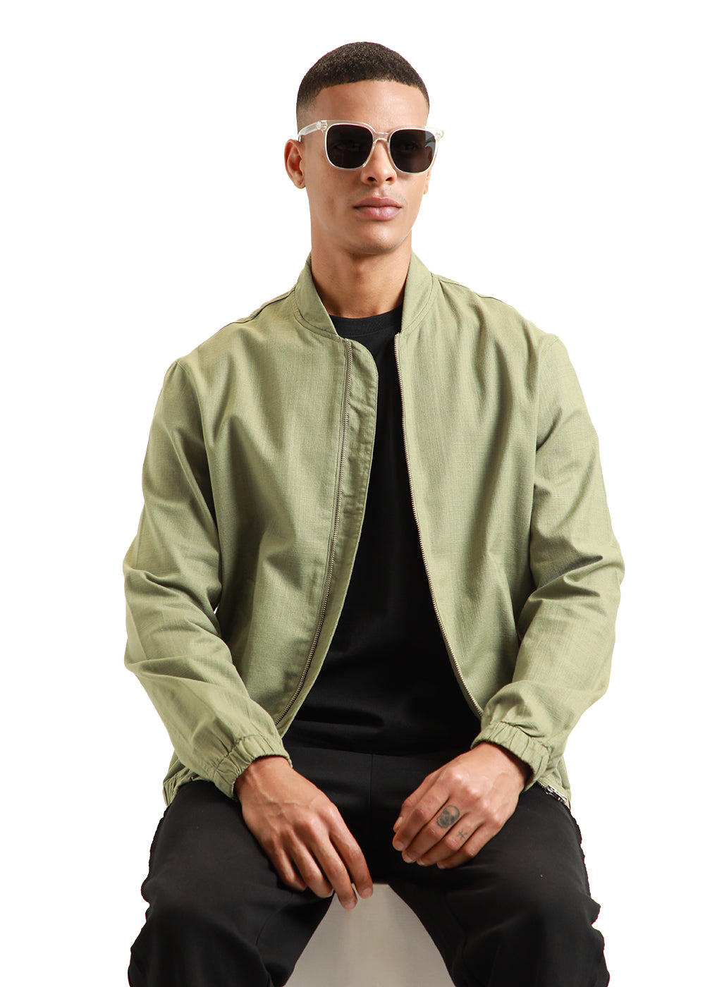 Buy Sage Green Bomber Linen Jacket