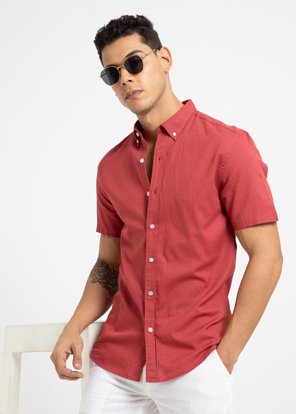 Red Cotton Linen Shirt