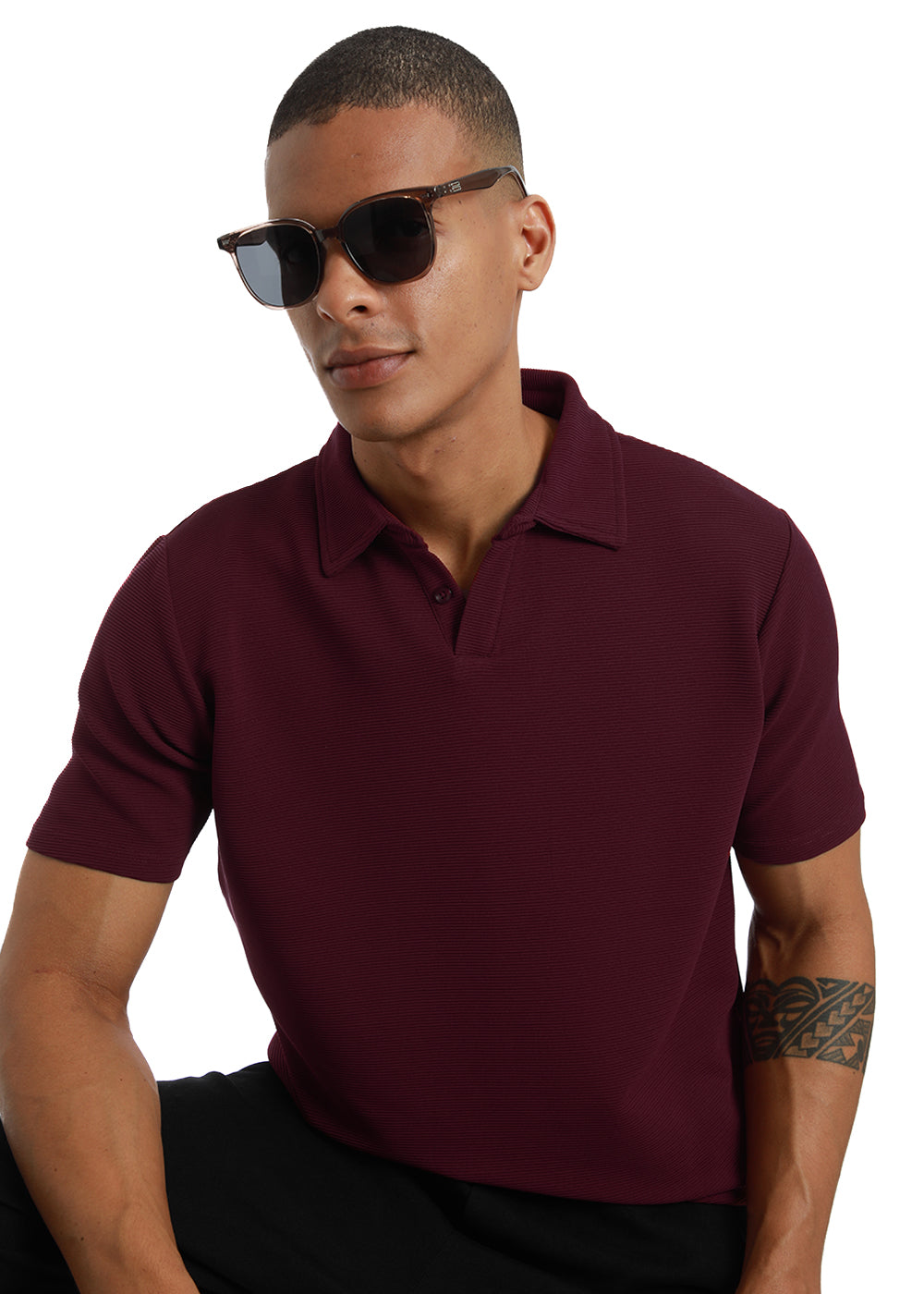 Maroon textured Polo Tshirt