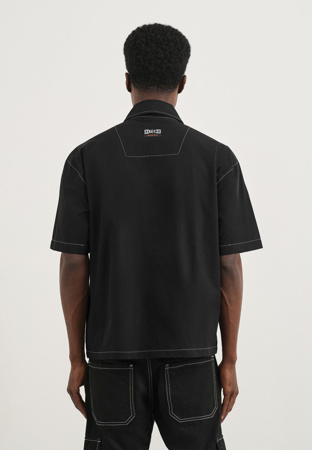 Black Contrast Stitch Panel Shirt