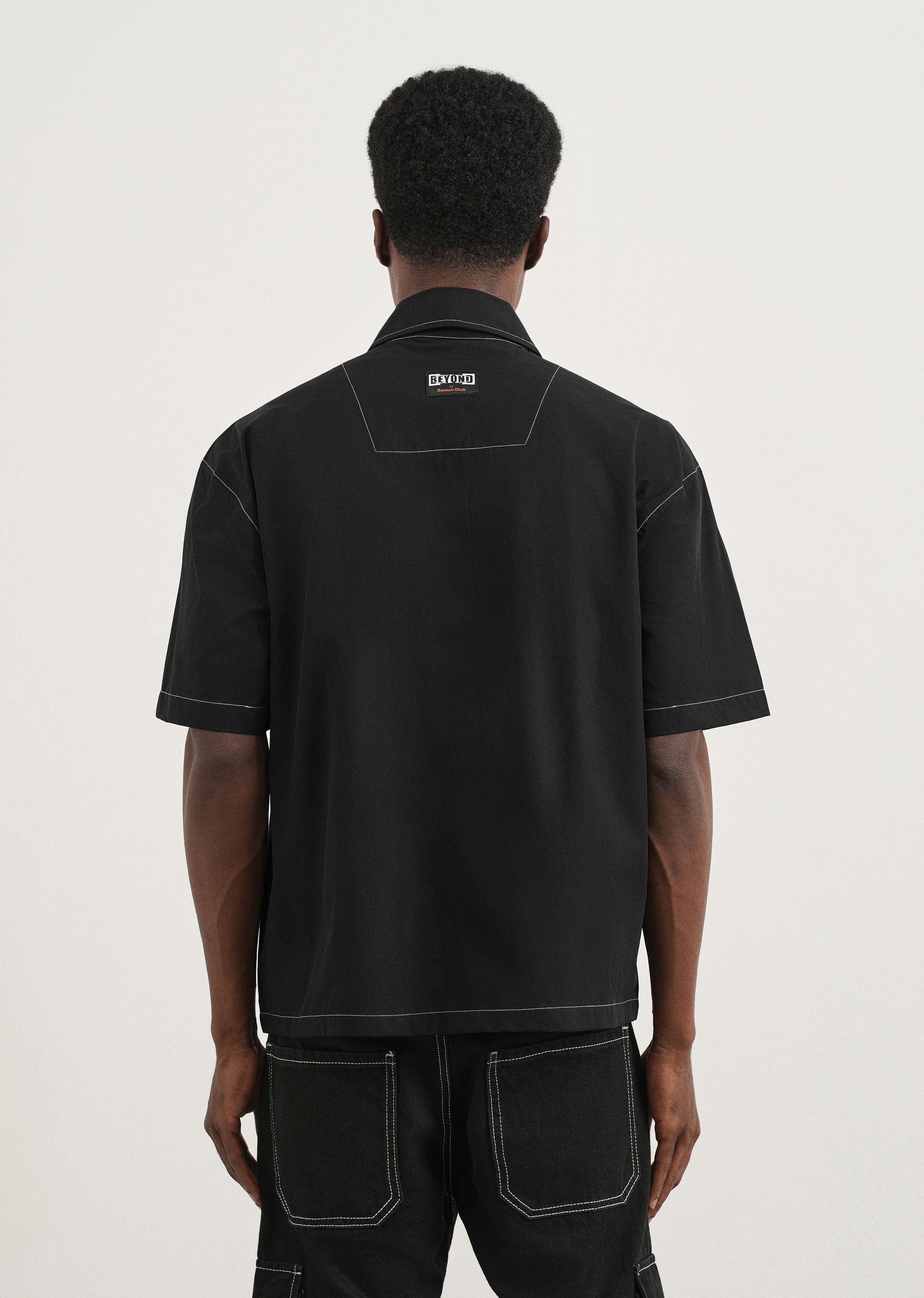 Black Contrast Stitch Panel Shirt