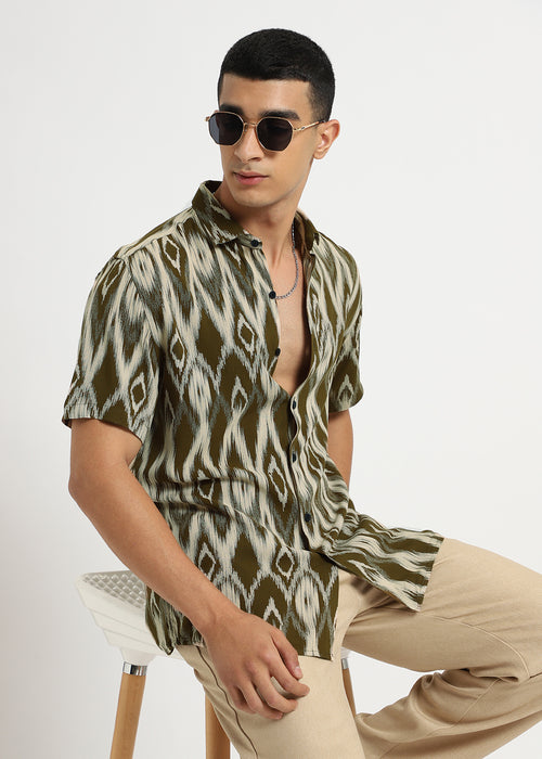 Ikat Olive Feather shirt