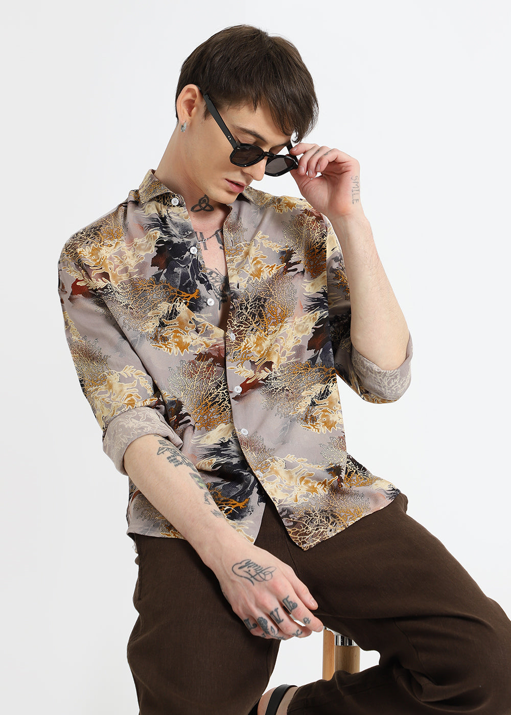 Coral Oasis Tan Feather shirt
