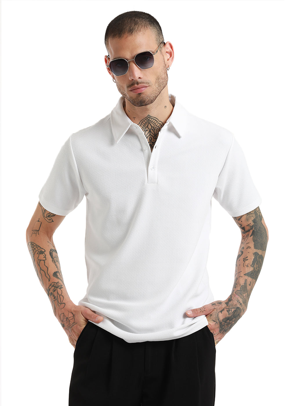 White classic textured Polo Tshirt