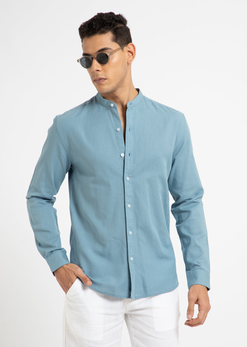 Scuba Blue Cotton Linen Shirt