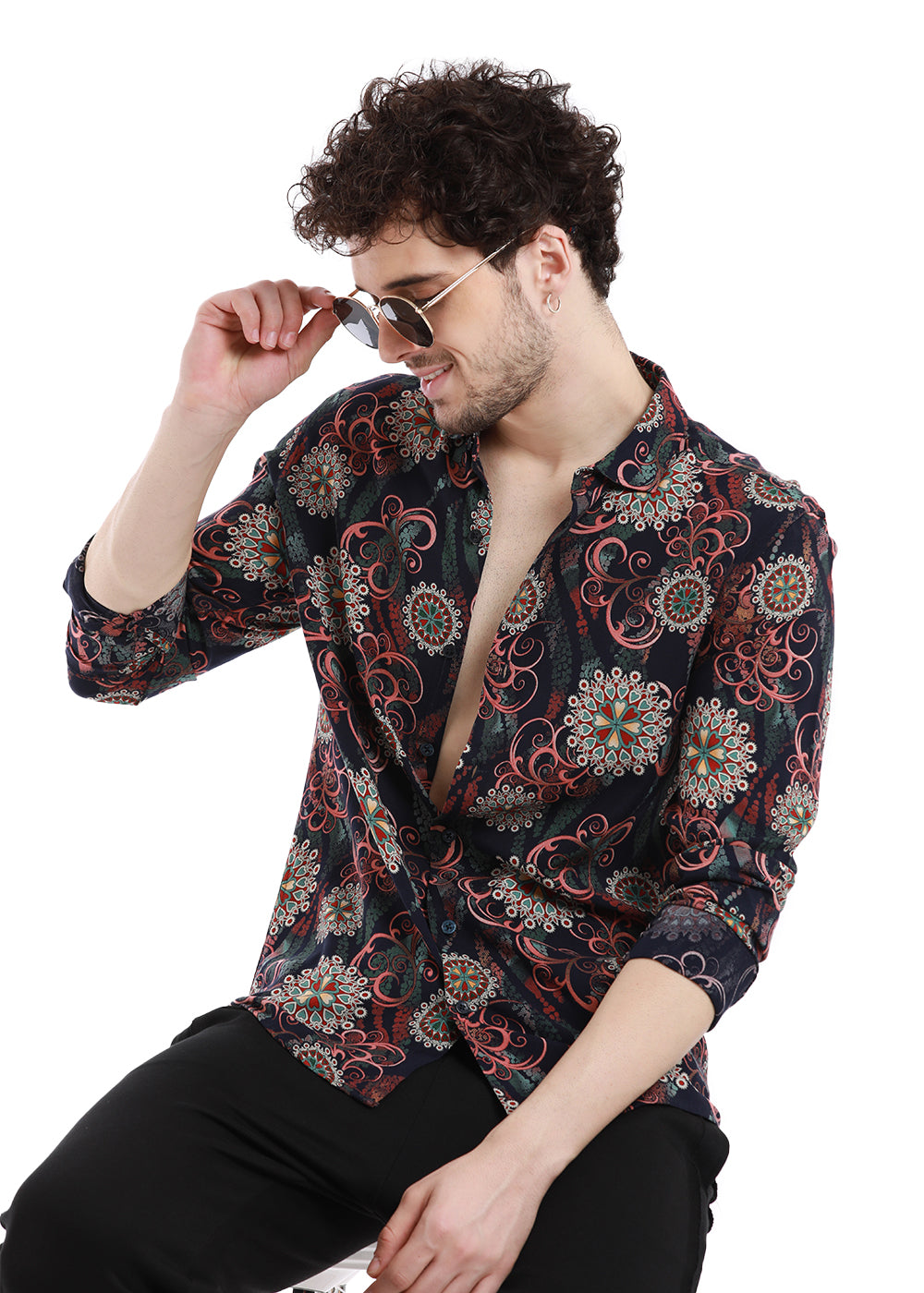 Get Floret Red Print Feather Shirt