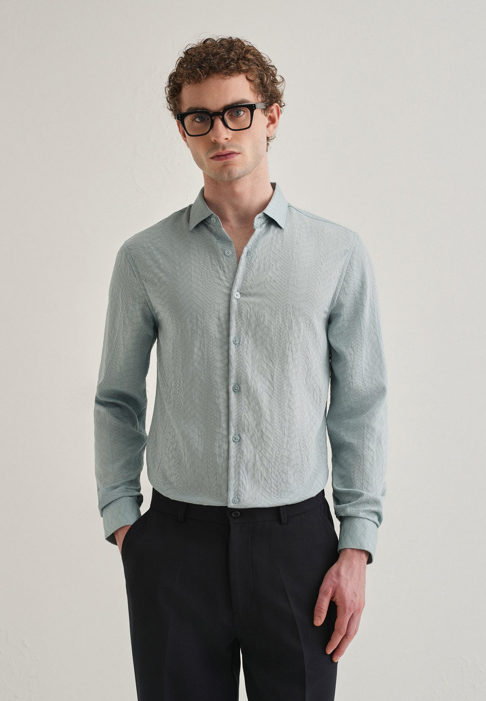 Blue Self Patterned Shirt