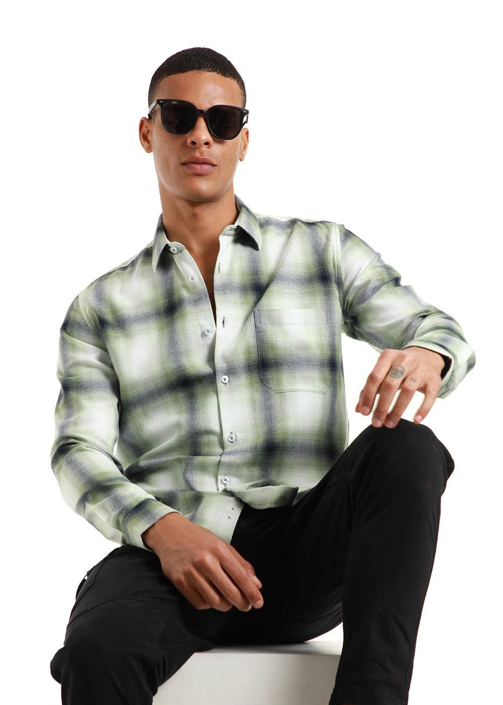 Melange Check Leaf Green Shirt