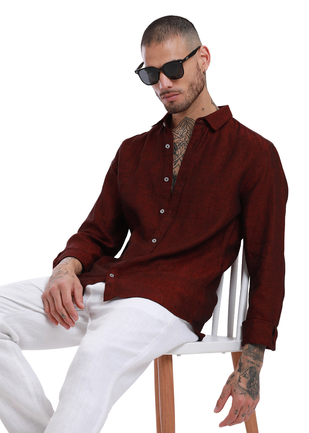 Buy Premium Burnt Maroon Linen Shirt 