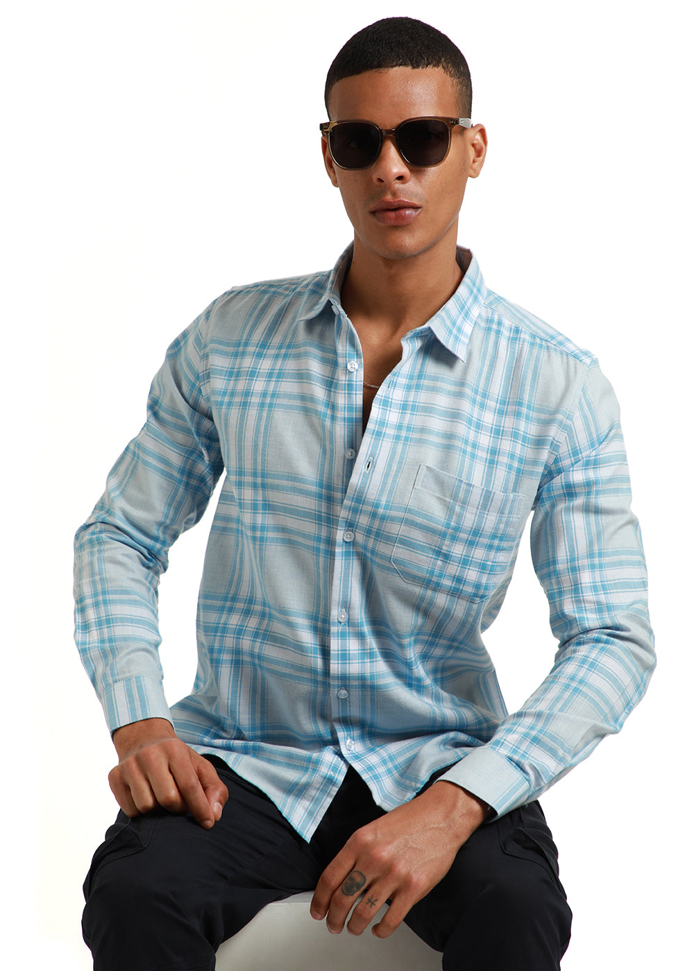 Melange Air Blue Check Shirt