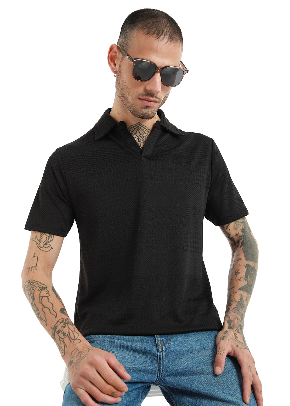 Jacquard Black Polo Tshirt