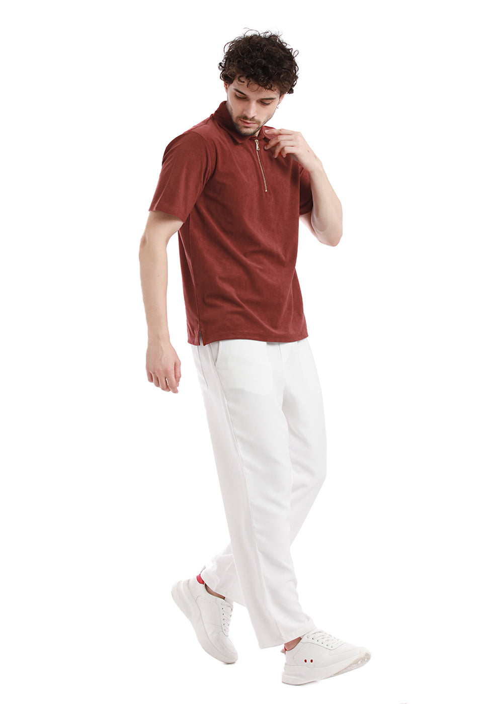 Rustic Red Zip polo T-shirt