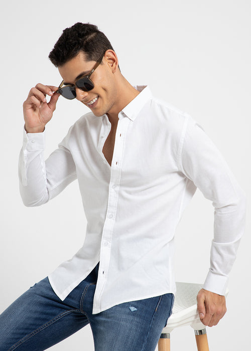 Pearl White Cotton Linen Shirt