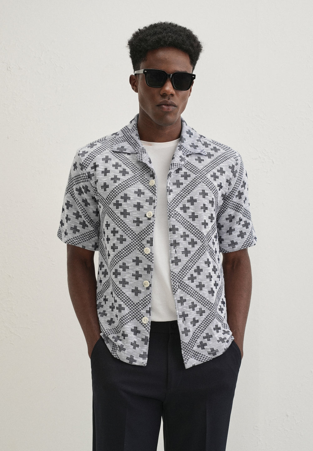 Dark Blue Jacquard Knitted Shirt