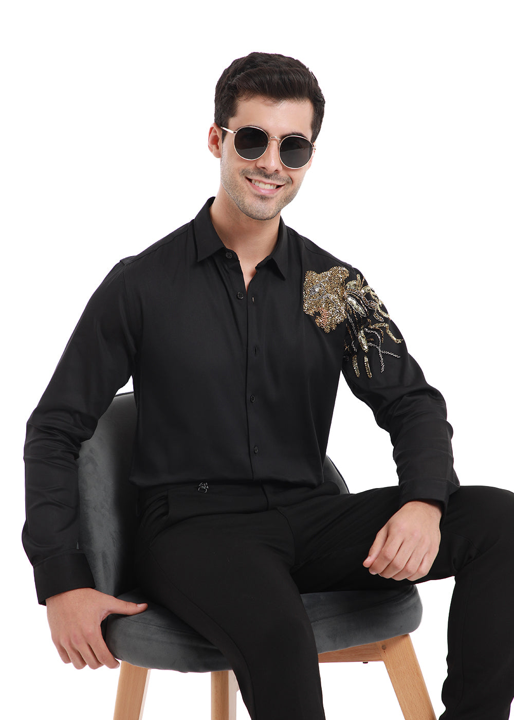 Lion Luxe Black Sequenced Shirt