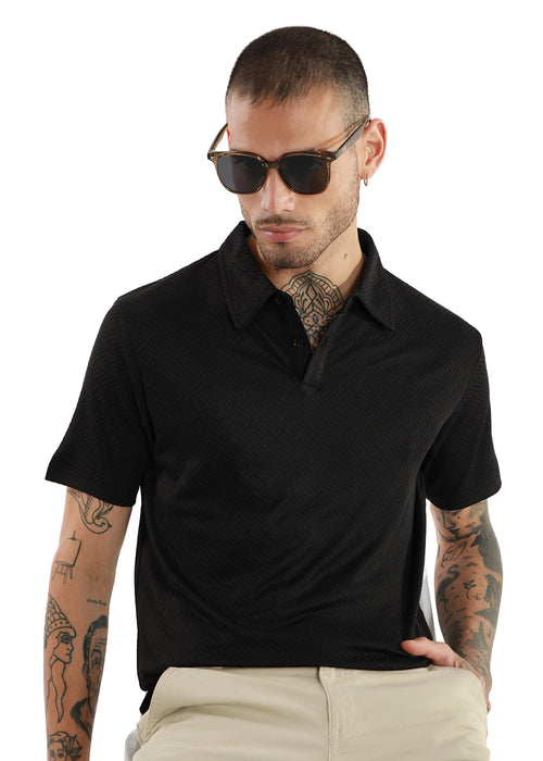 Black Twin Weave Polo T-shirt