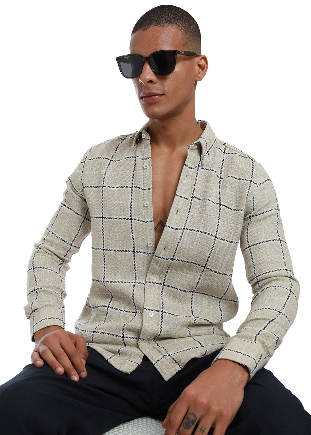 Widegrid Cream Check shirt