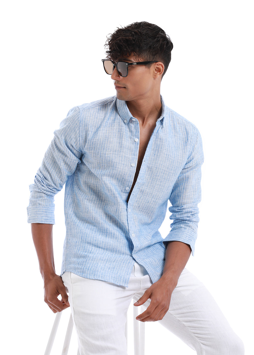 Elegant Lucent White Stripe Blended Linen shirt