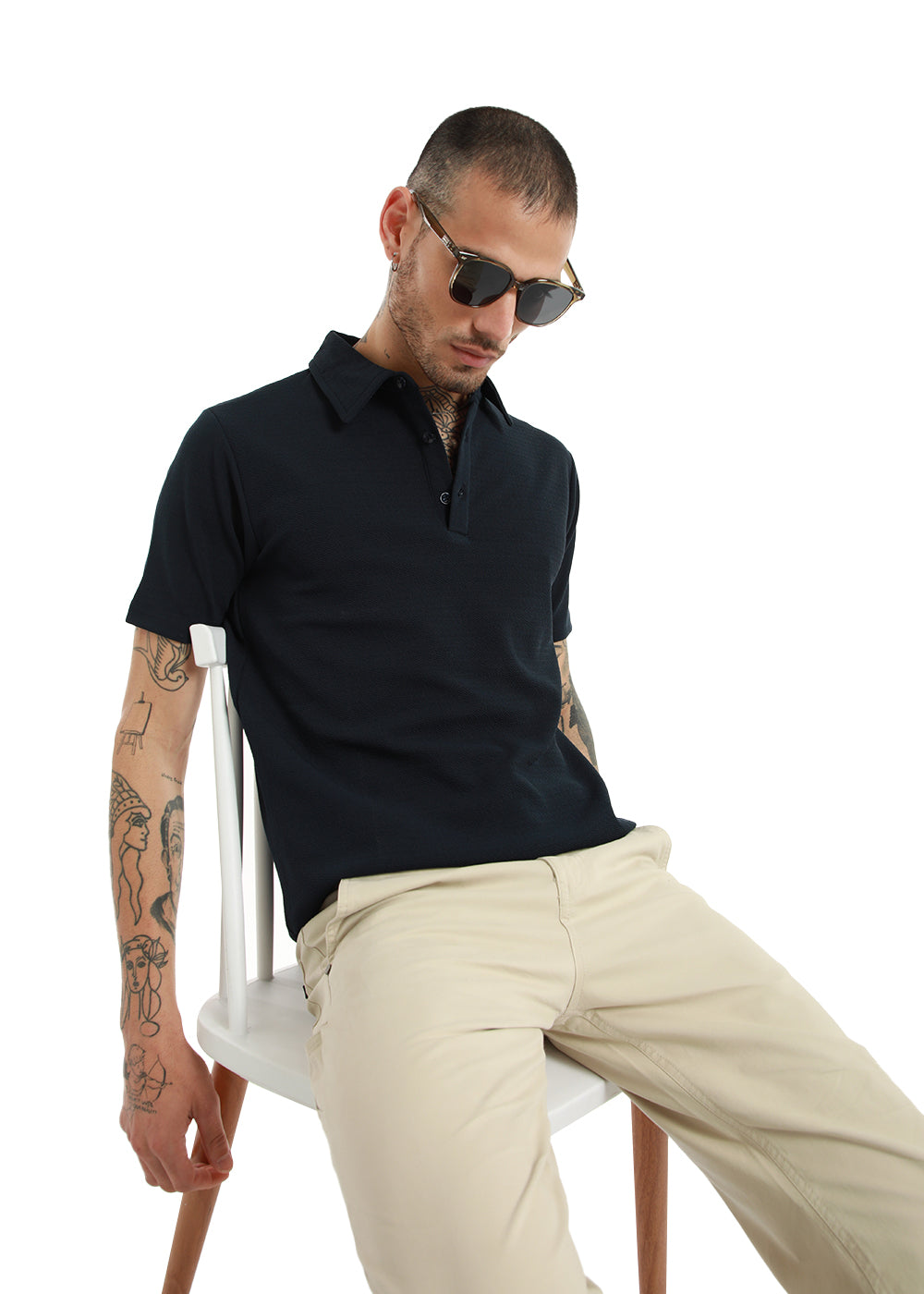 Dark Blue Classic Textured Polo T-shirt