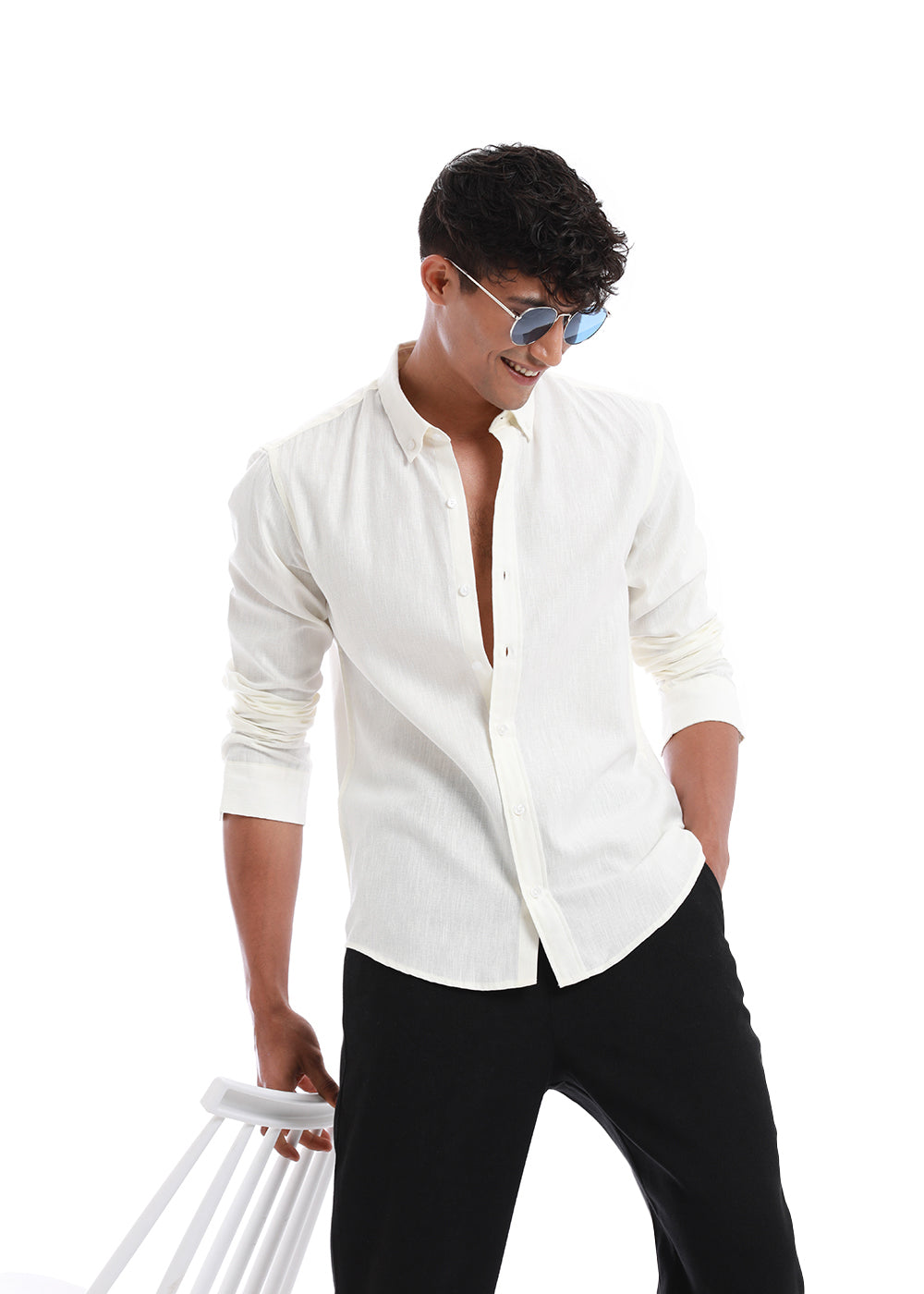 Buy Off White Blended Linen shirts