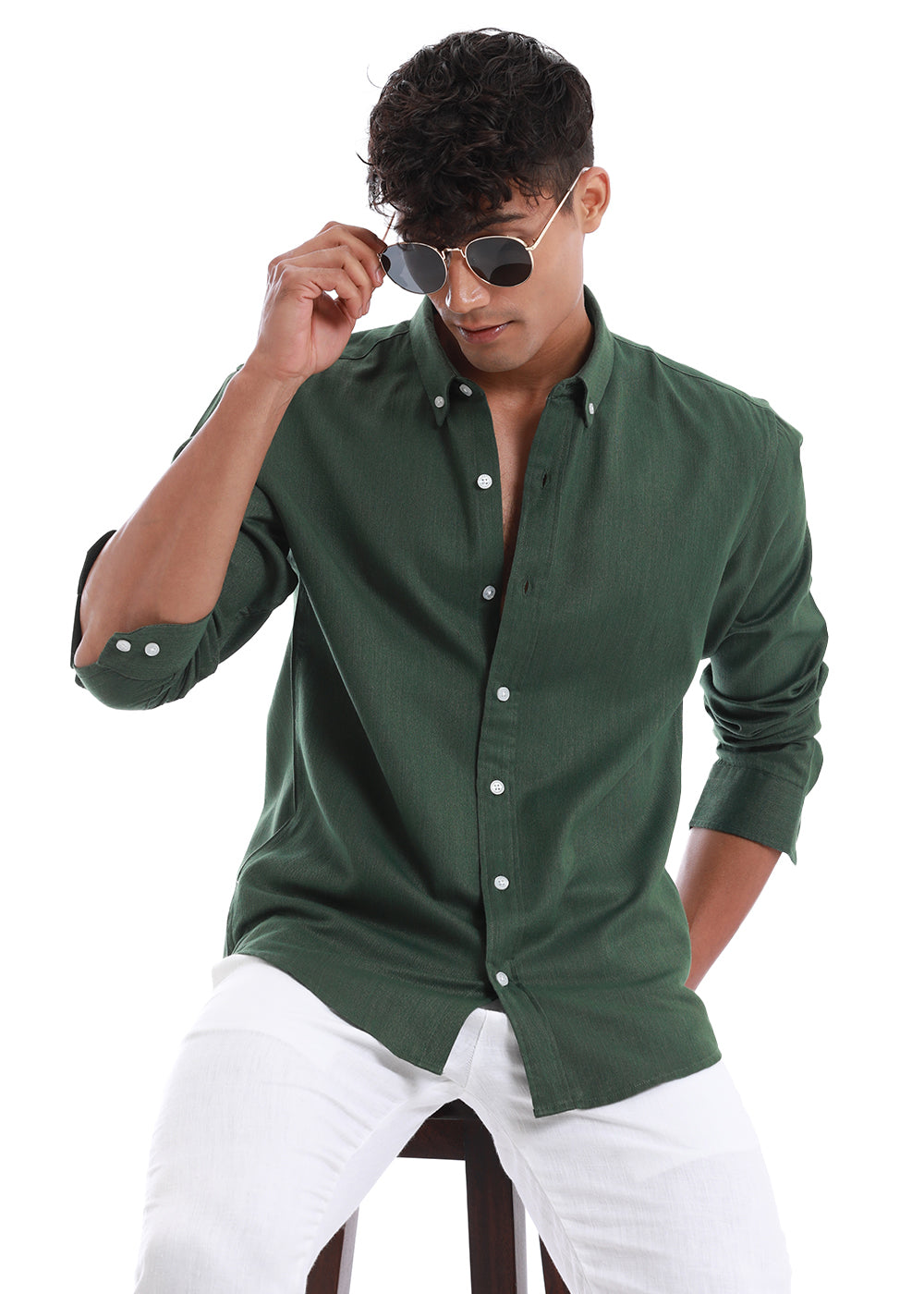 Cilantro Green Blended Linen shirt