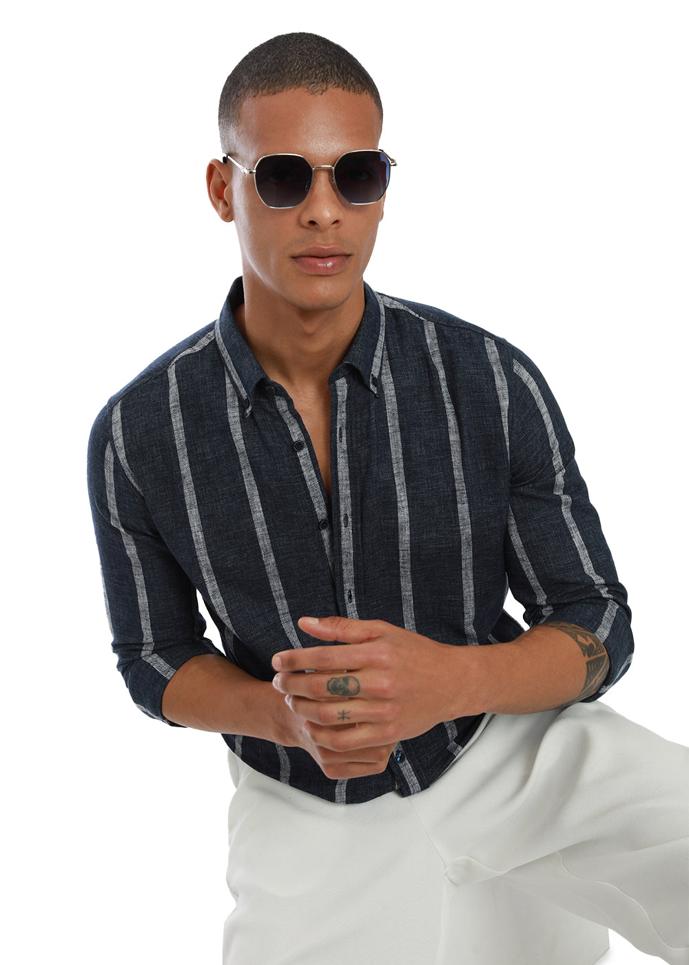 Melange Parallel Blue Stripe shirt