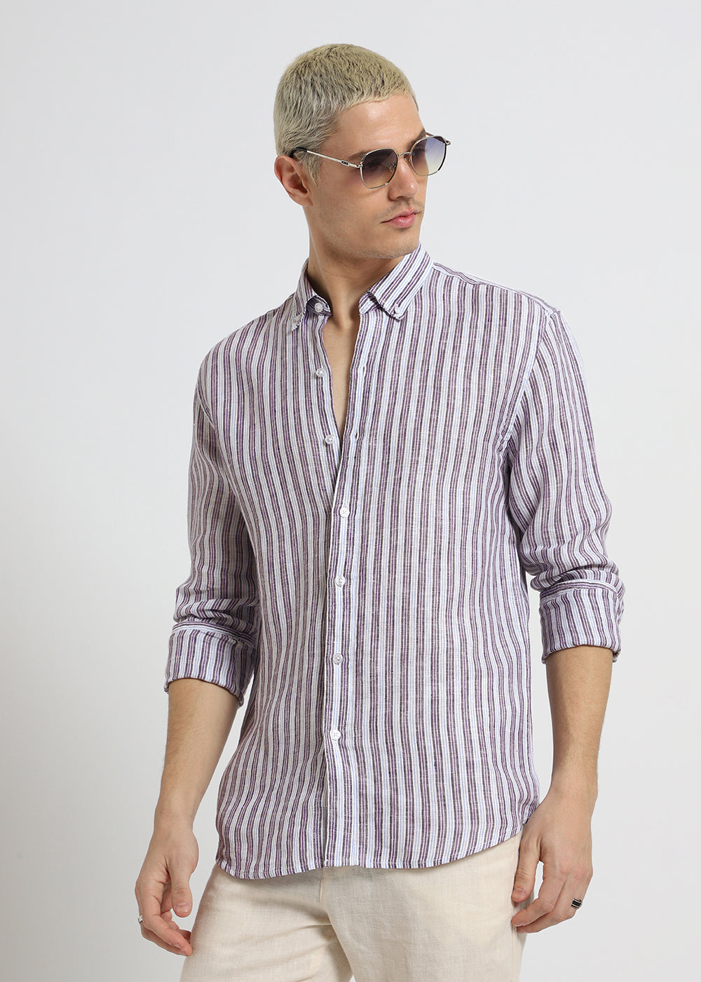 Lavender Stripe Pure Irish Linen Shirt