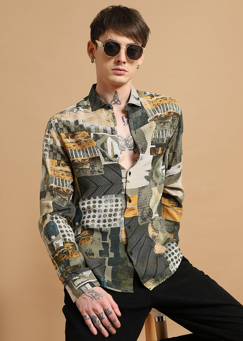 Mosaic Olive Feather shirt