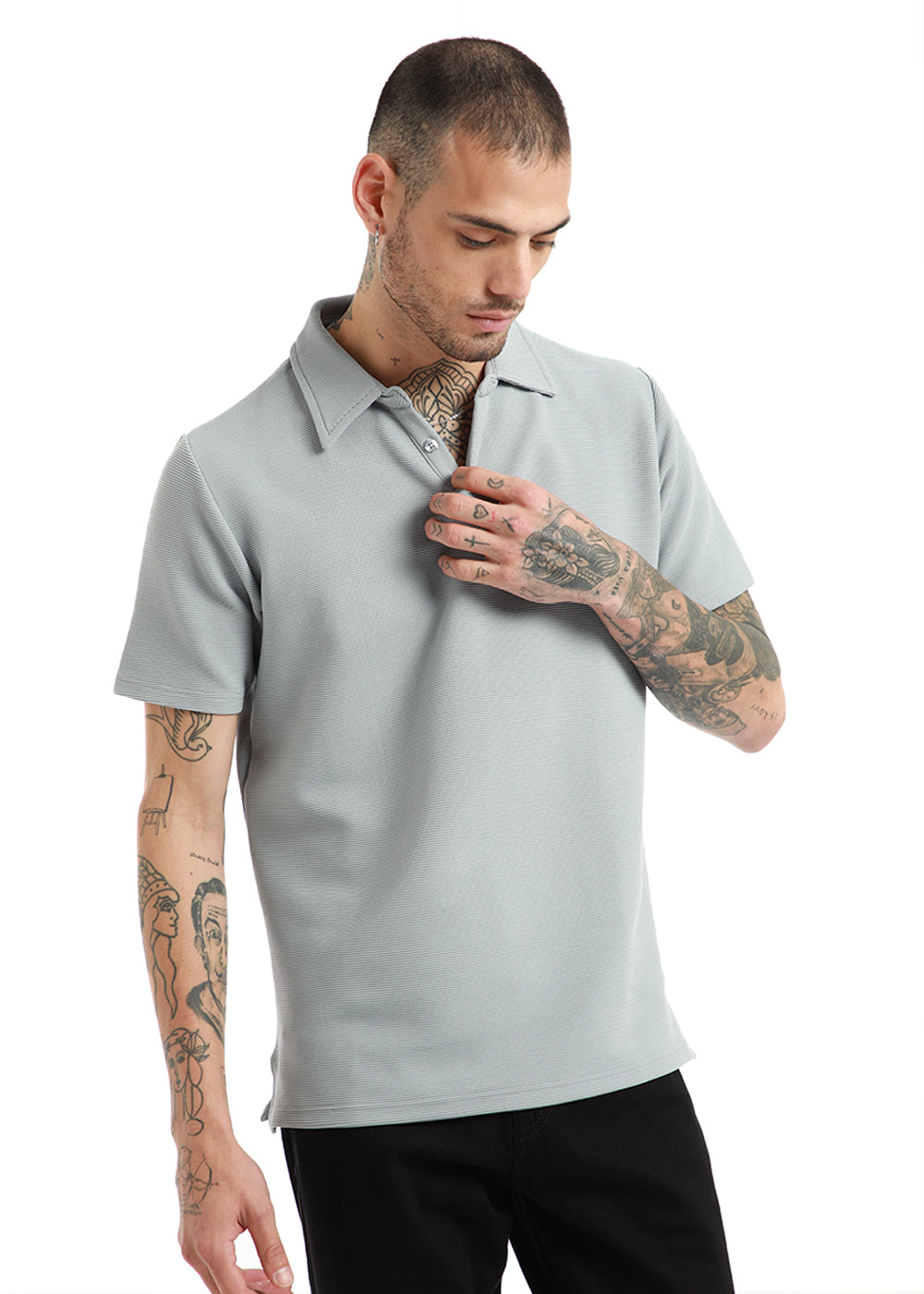 Light Gray Textured Polo Tshirt