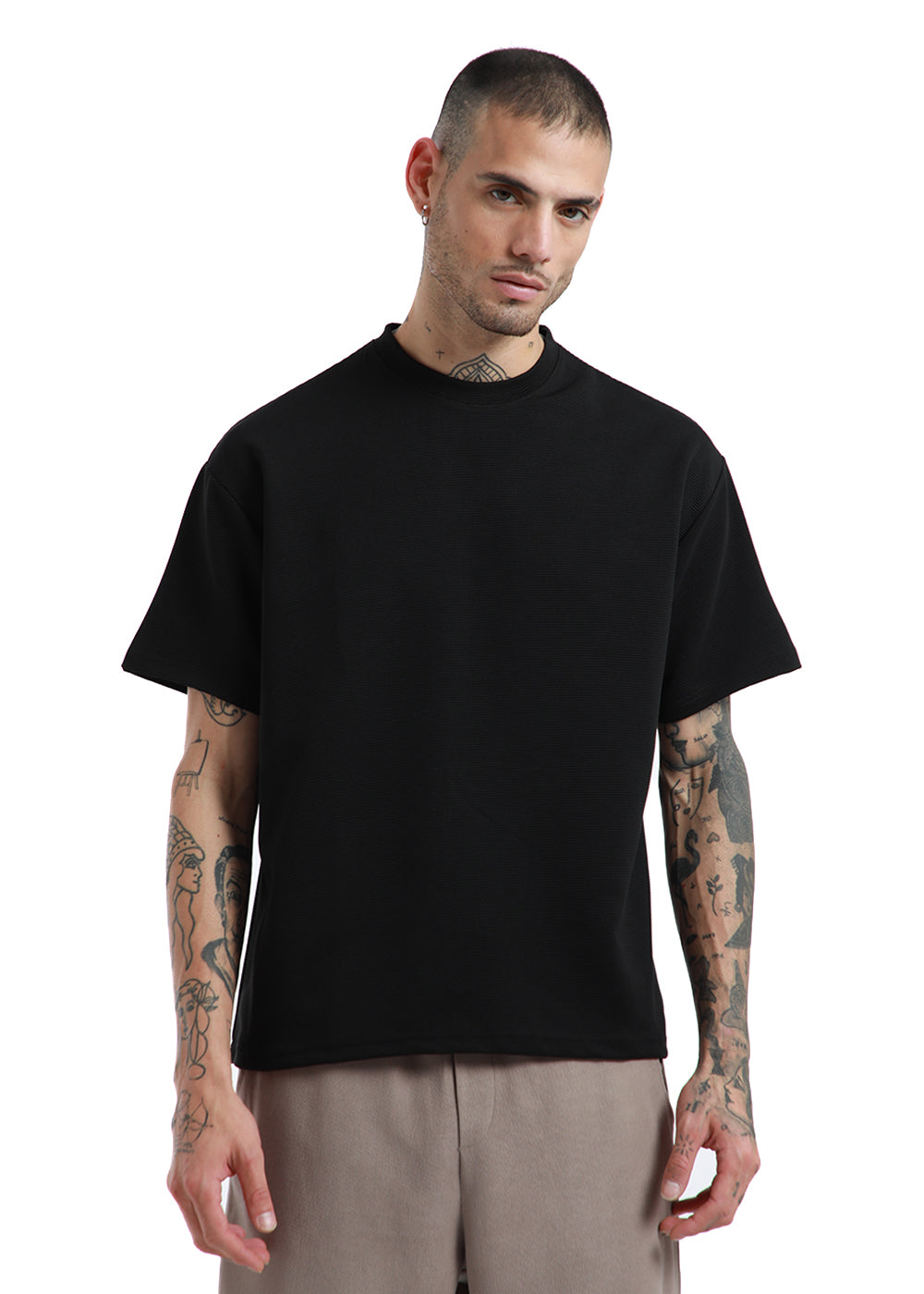 Oversized Black Textured T-shirt