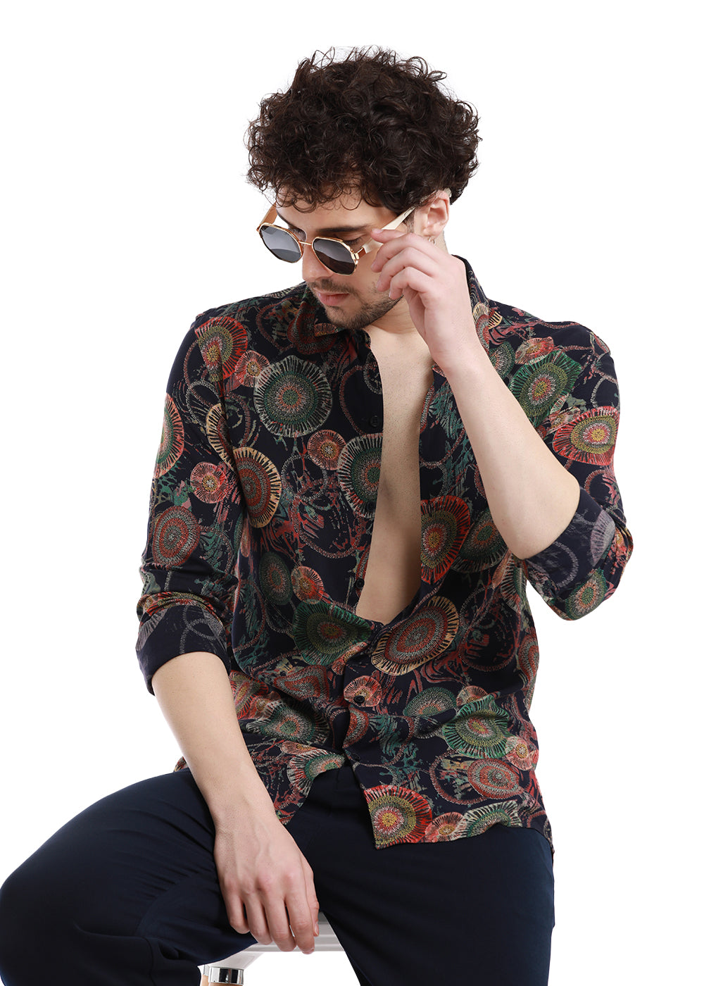 Buy Concentric Green Print Feather Shirt