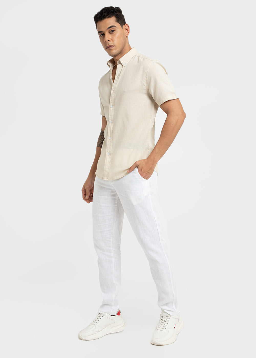 Light Beige Cotton Linen Shirt