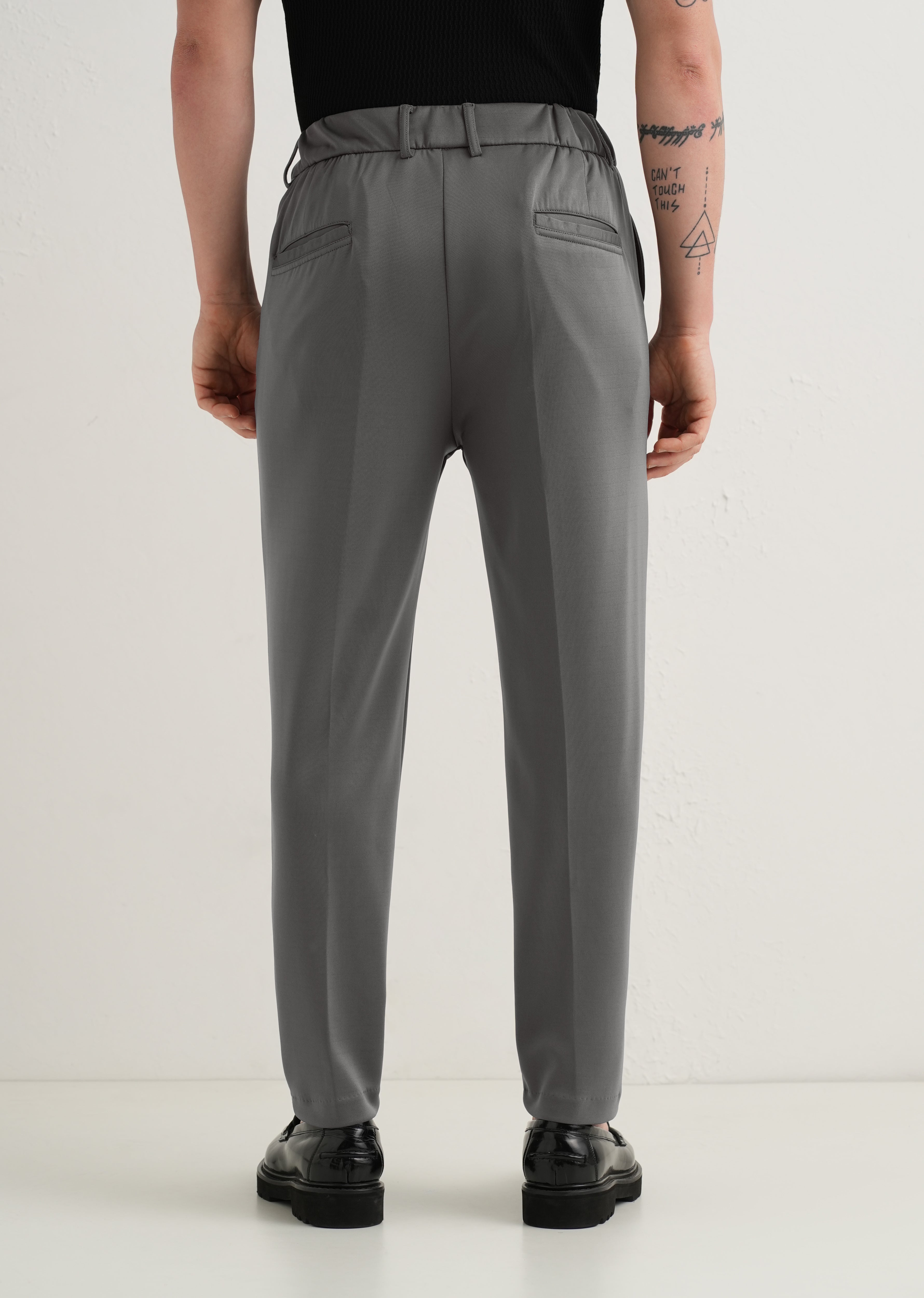 Grey Pleated Relaxed Fit Trousers