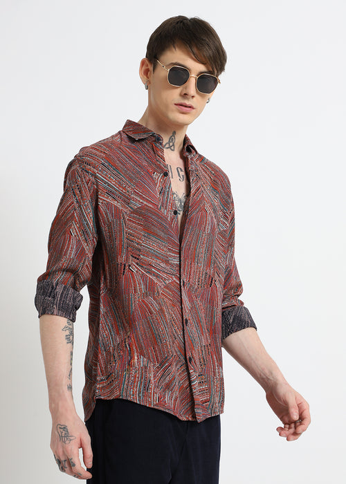 Serene Strokes Red Feather Shirt