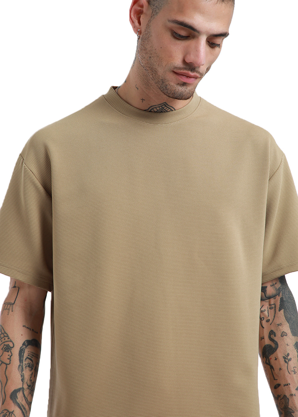 Oversized Beige Textured T-shirt