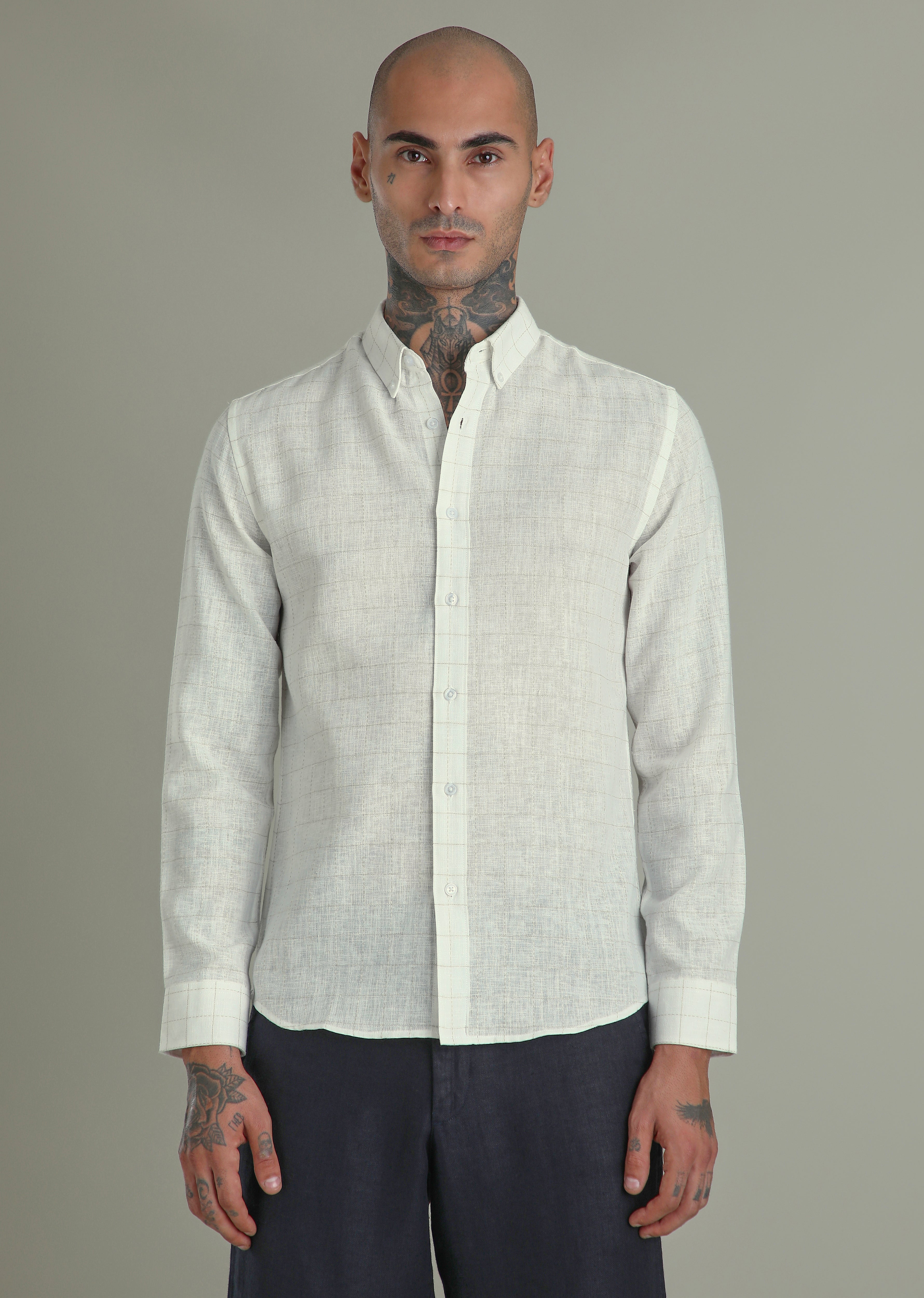 Off White Check Linen Shirt